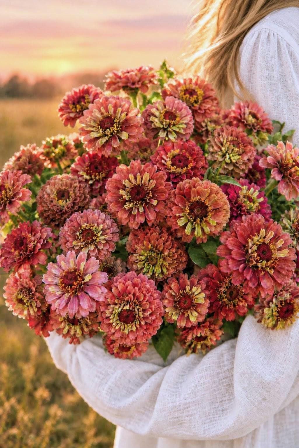 Zinnia Queen Lime Red graines, collection série Queeny, vintage toned, zinnia speciality, annuelle, zinnia elegans fantaisie.