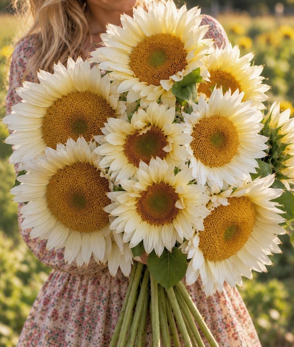 Sunflower ProCut White Lite, F1 Tournesol, creamy, pale ivory to pale yellow petals, Helianthus annuus, annuelle, sans pollen, 10 graines+