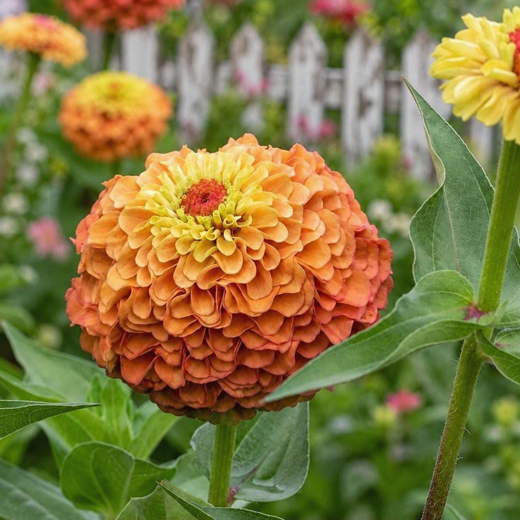 Zinnia Queen Lime Orange graines, collection Queeny serie, vintage toned, zinnia speciality annuelle, zinnia elegans